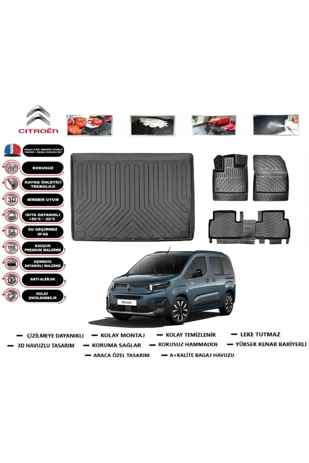 Citroen Berlingo Seperatörlü 2024 Model Bagaj Havuzu Araca Özel Paspas Takımı Prrox