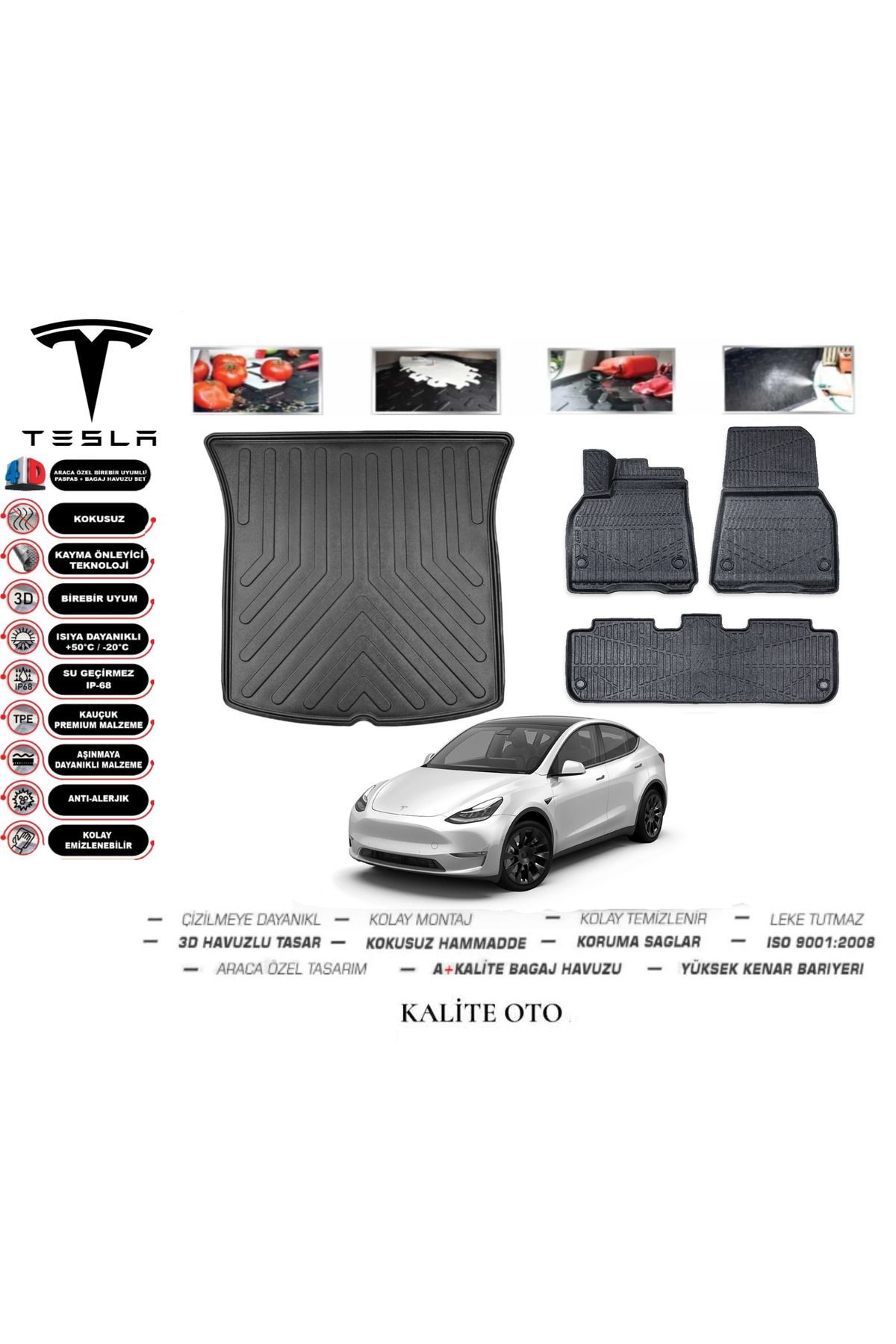 Tesla Model Y 2019 Ve Sonrası 3D Bagaj Havuzu+4D Havuzlu Paspas Setiii