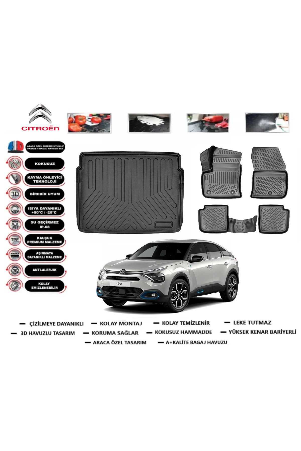 Citroen C4 Elektrikli 2024 Model Üst Bagaj Havuzu Araca Özel Paspas Takımı Prrox