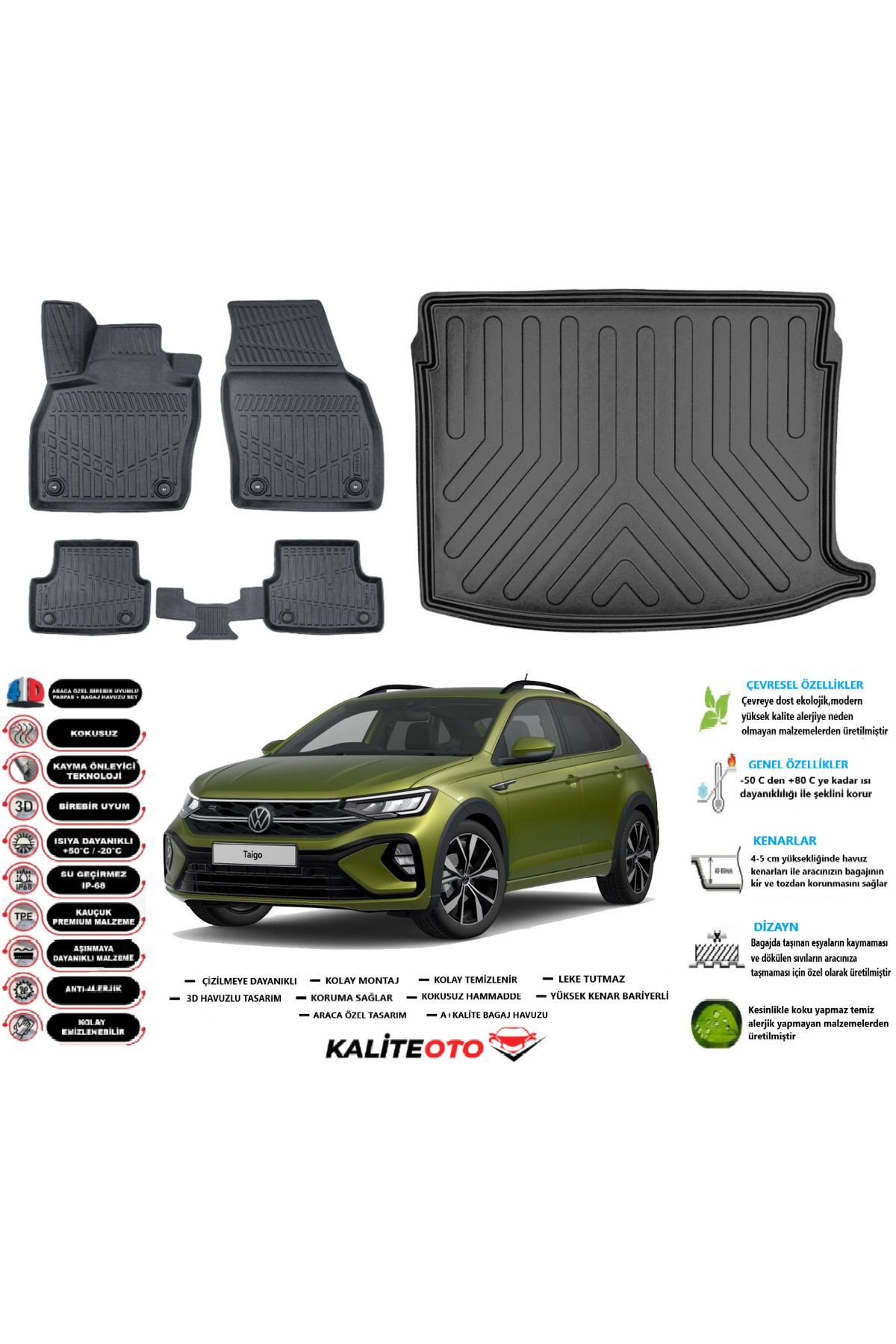 Volkswagen Taigo 2021 Model Üst Esnek Bagaj Havuzu Araca Özel Siyah Paspas Takımı
