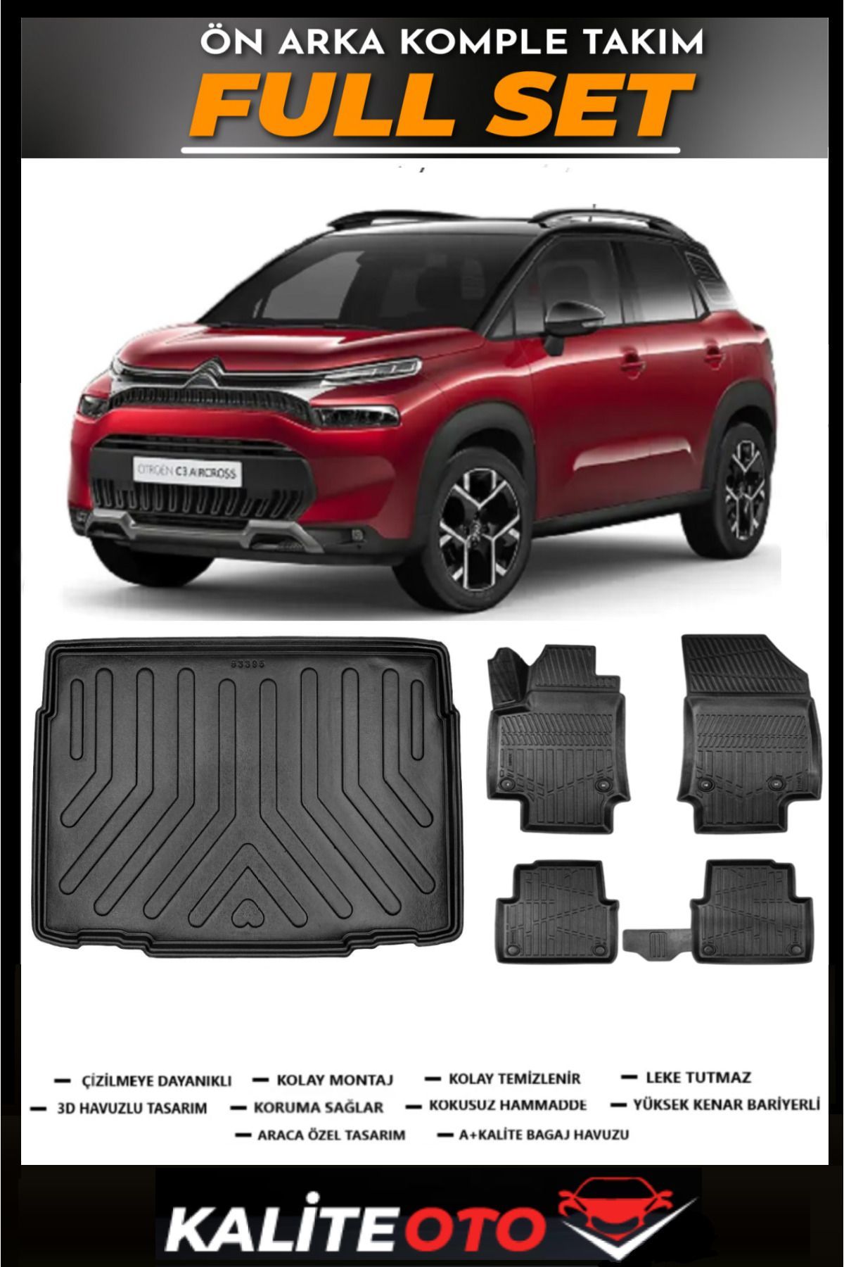 Citroen C3 Aircross Alt Kademe Bagaj Havuzu+4.5D Havuzlu Paspas Seti 2017 Model