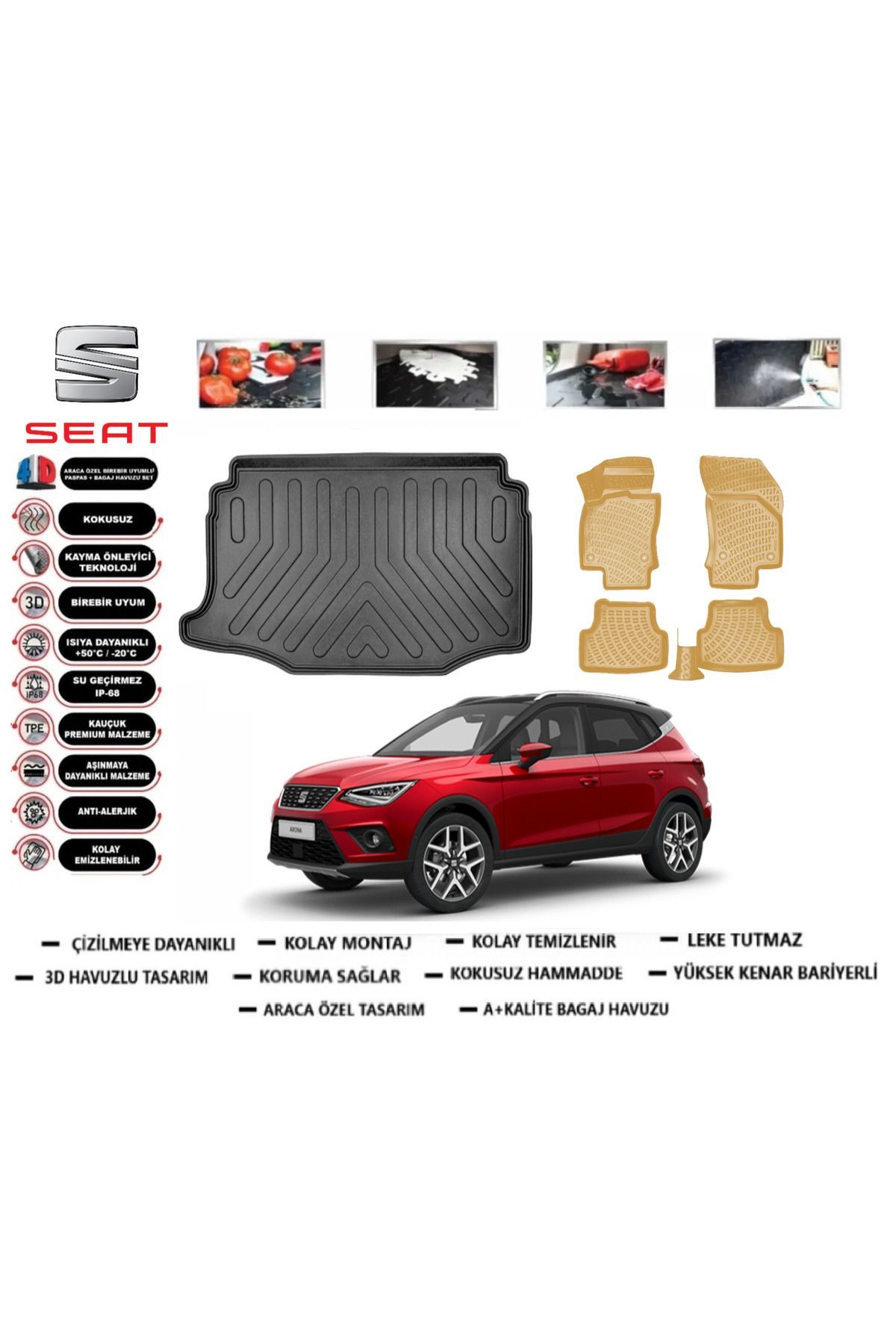 Seat Arona 2022 Model Alt Bagaj Havuzu(paspası)+Araca Özel Bej Paspas Takımı Flex