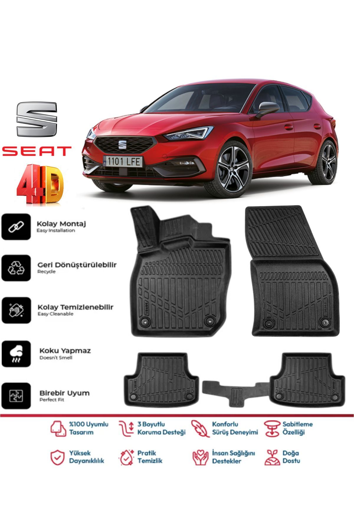 Seat Leon 2023 Model 4D Havuzlu Paspas