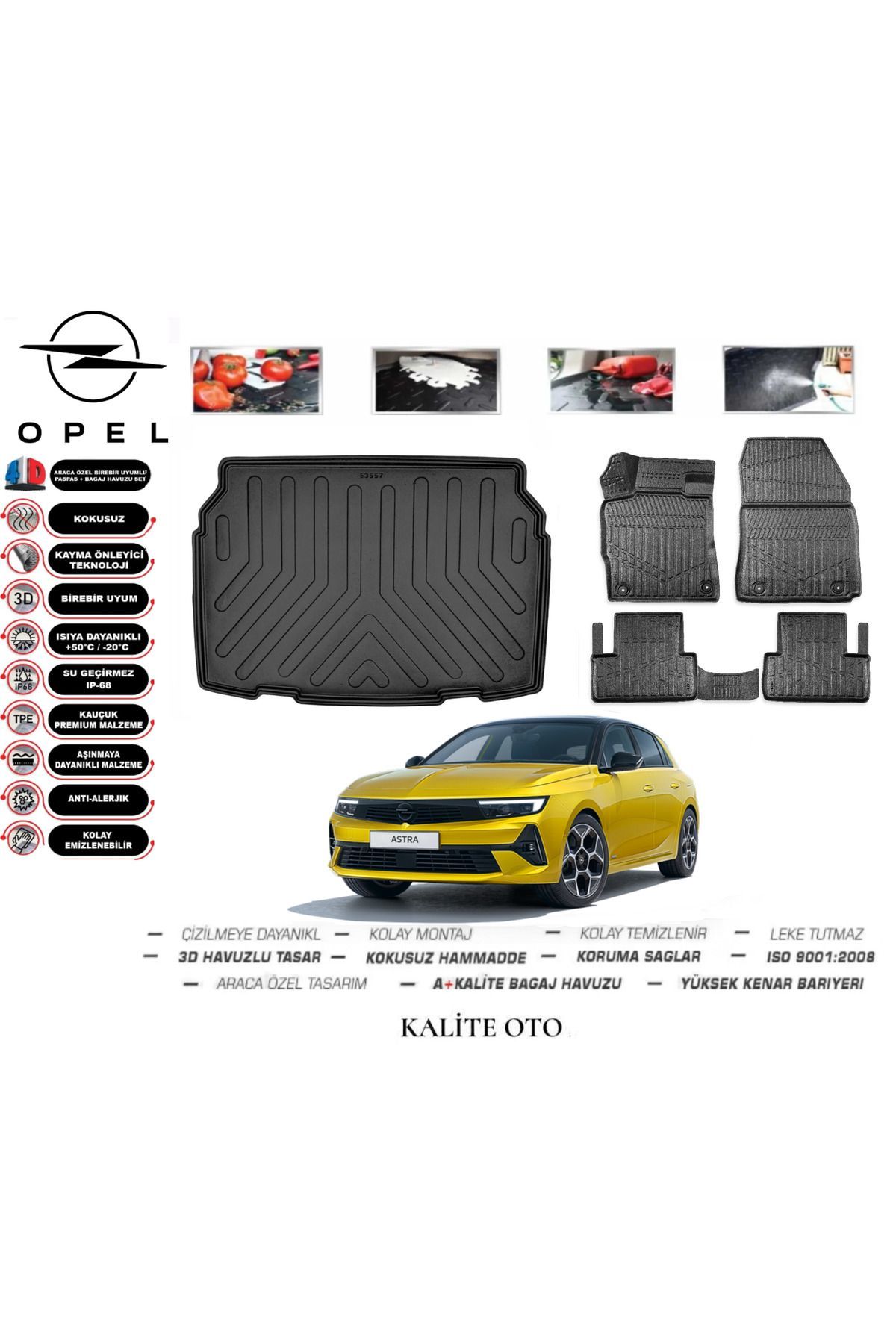 Opel Astra L 2022 Ve Sonrası 3D Bagaj Havuzu+4D Havuzlu Paspas Seti