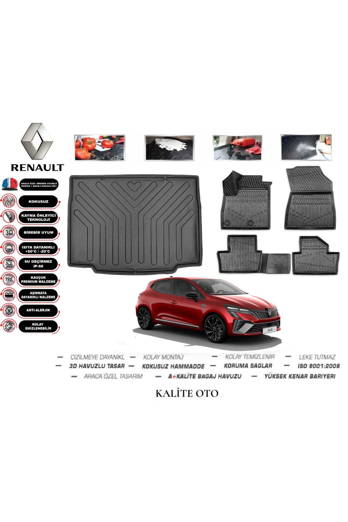 Renault Clio 5 2019 Ve Sonrası 3D Bagaj Havuzu+4D Havuzlu Paspas Seti