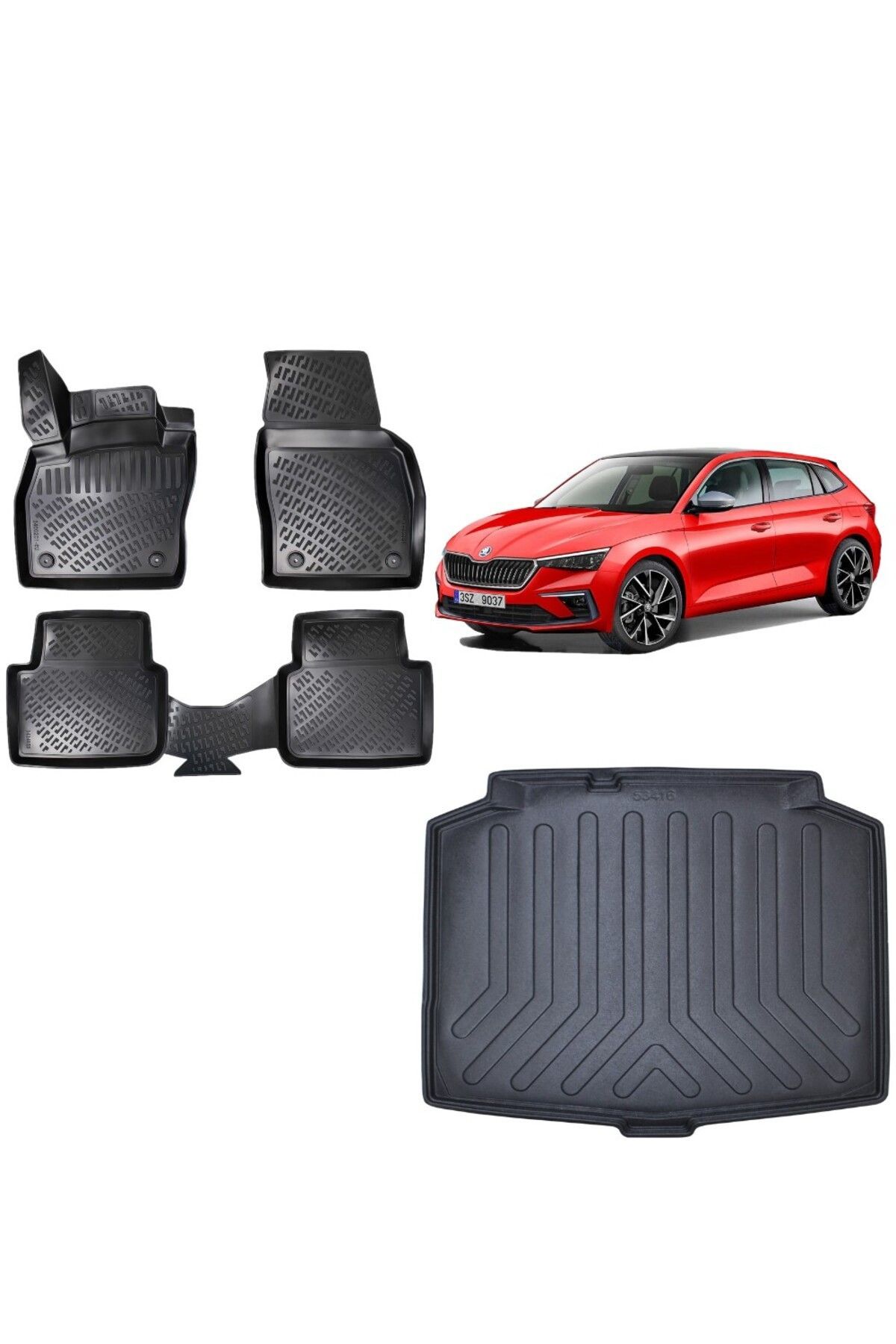 Skoda Scala 2021 Model 3D Bagaj Havuzu+3D Havuzlu Araca Özel Paspas Takımı