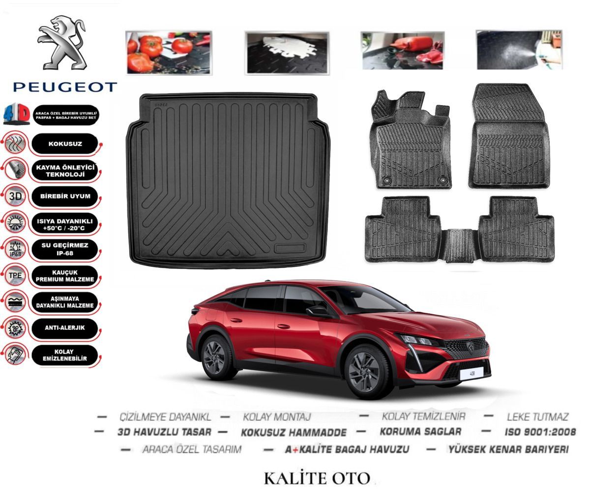 Peugeot 408 2023 Ve Sonrası 3D Bagaj Havuzu+4D Havuzlu Paspas Seti