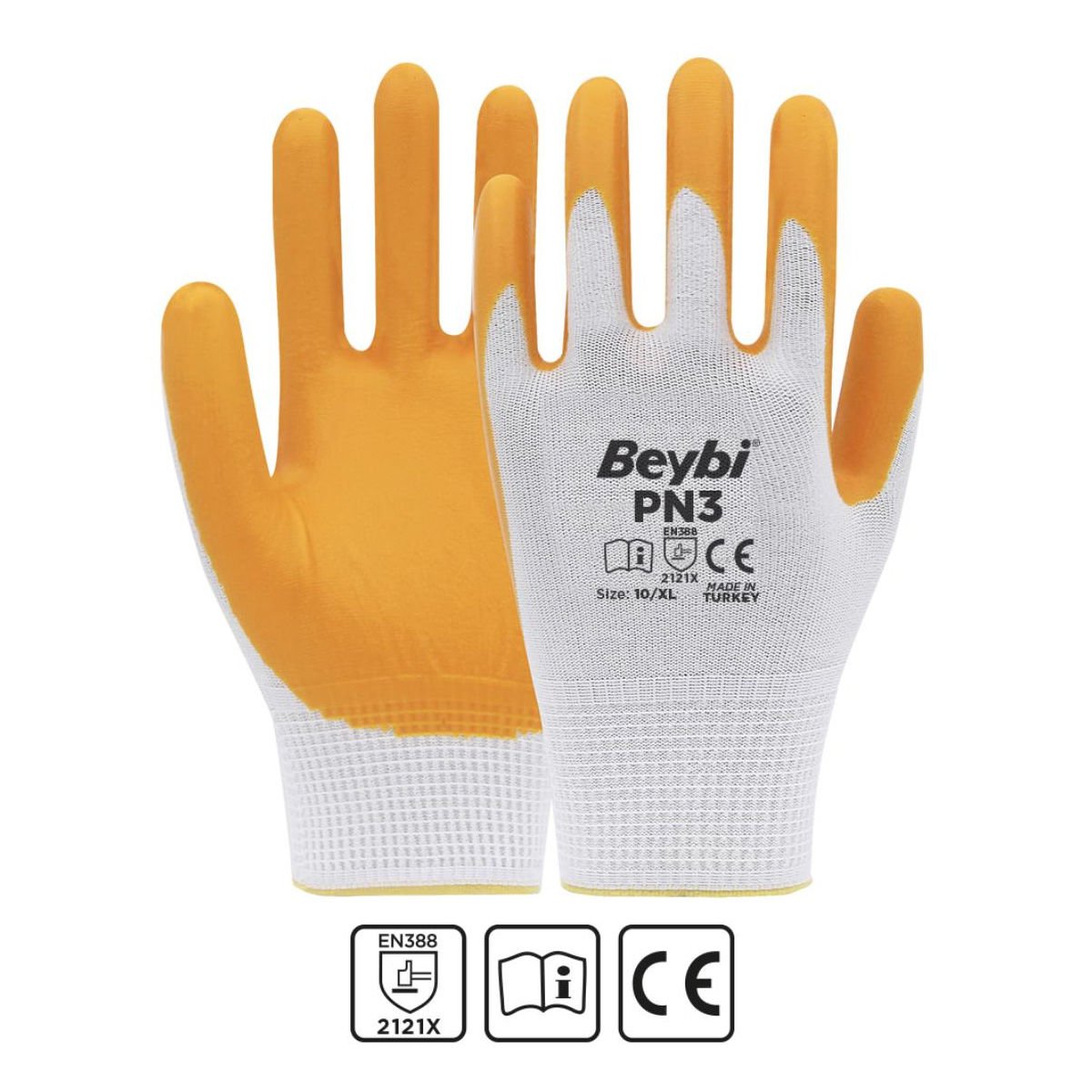 Beybi PN3 Polyester Örme Sarı Nitril İş Eldiveni XL 10 Numara