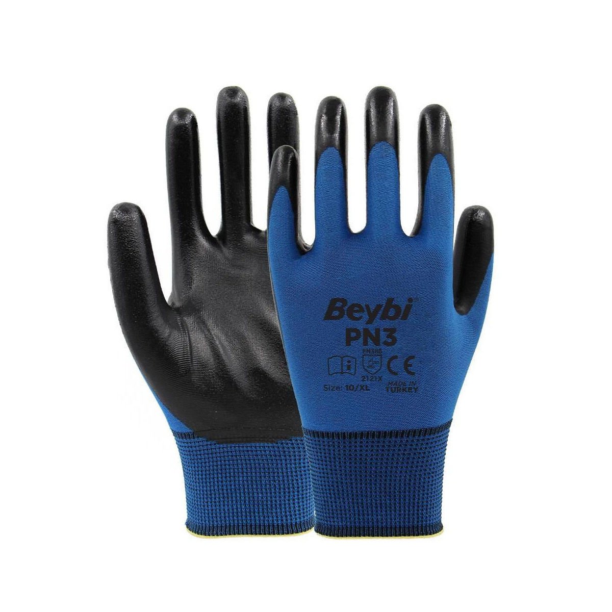 Beybi PN3 Zebra Polyester Örme Nitril İş Eldiveni No:10 XL (Renk Seçenekli)