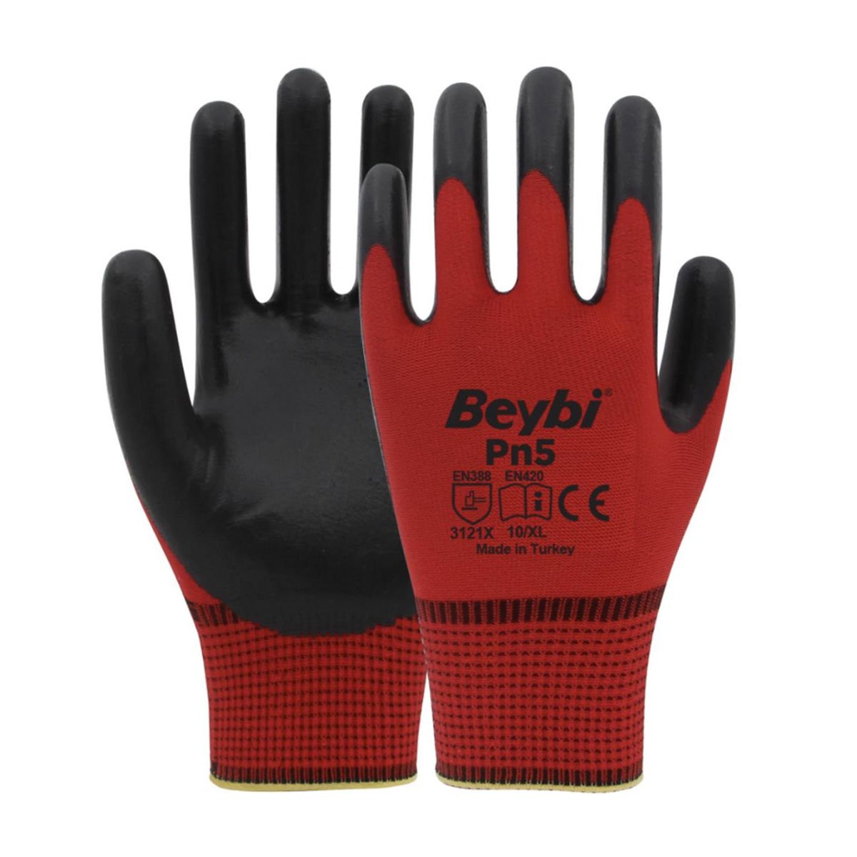 Beybi PN5 Zebra Polyester Örme Nitril İş Eldiveni No:10 XL (Renk Seçenekli)