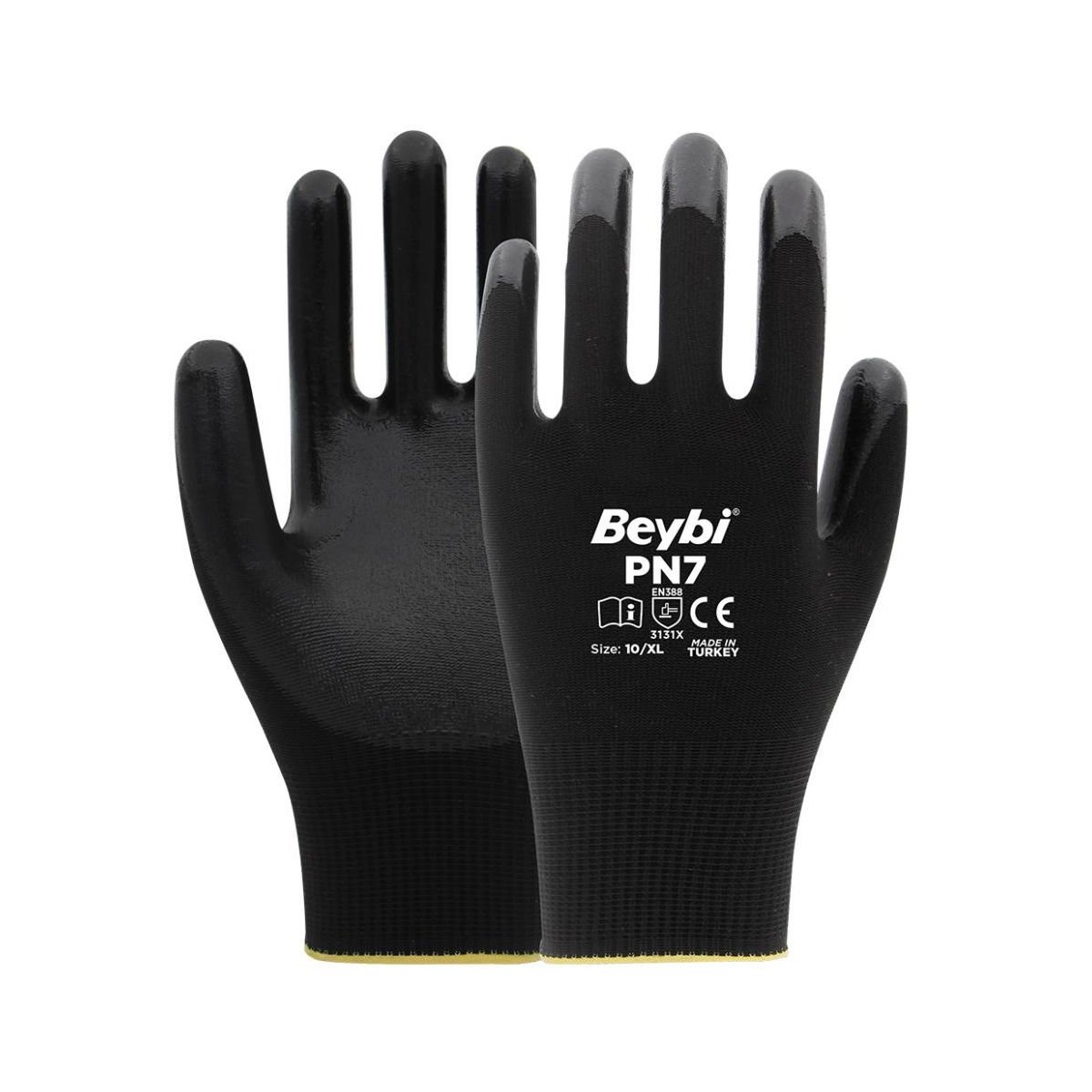 Beybi PN7 Polyester Örme Siyah Nitril İş Eldiveni XL No:10