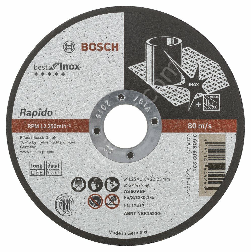 Bosch - 125*1,0 mm Best Serisi Düz Inox (Paslanmaz Çelik) Kesme Diski - Rapido Uzun Ömürlü