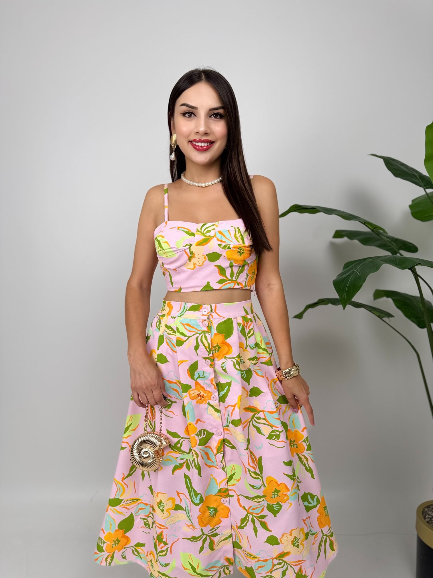 3040 DESENLİ ELBİSE PİNK - PEMBE