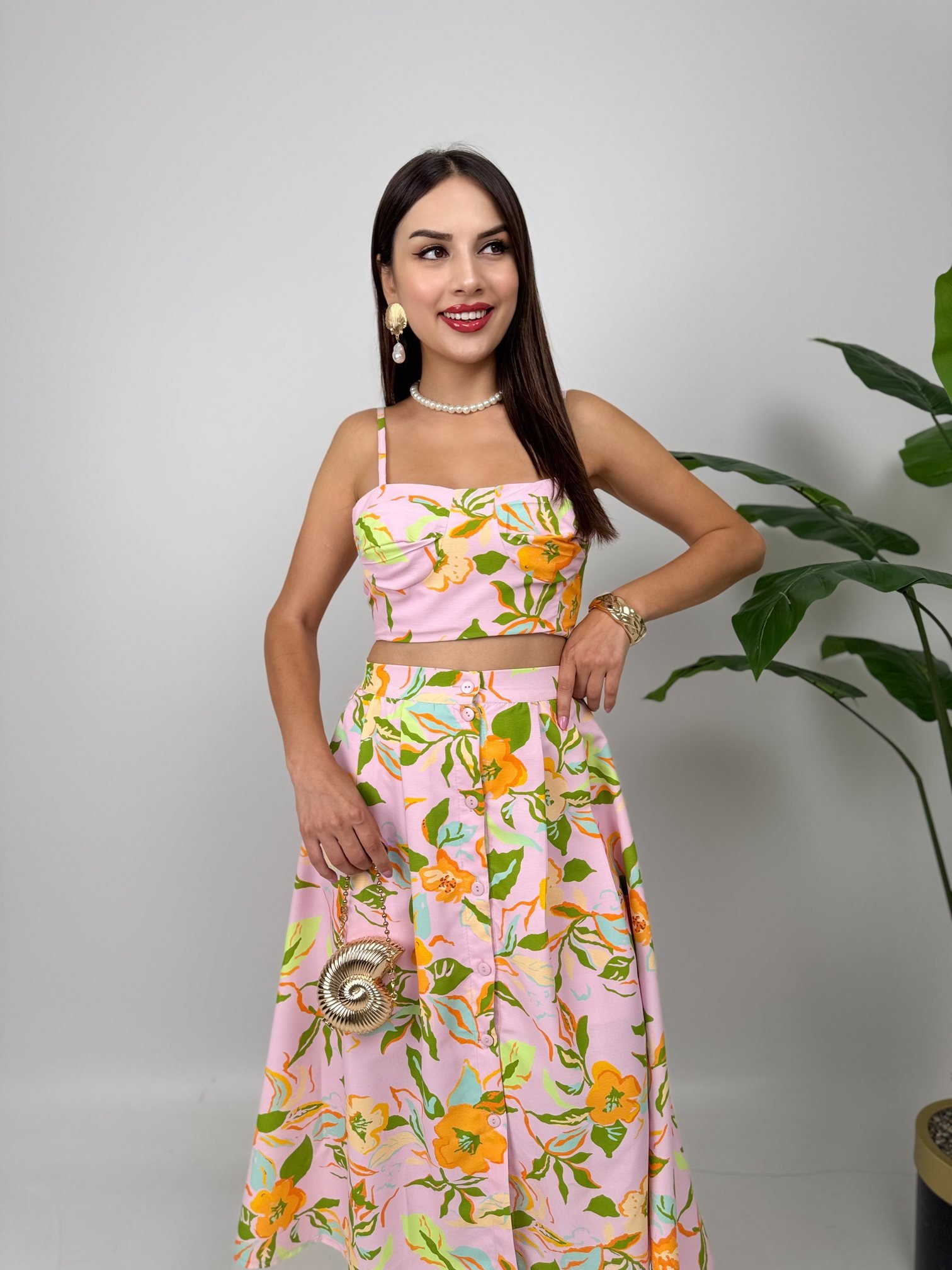 3040 DESENLİ ELBİSE PİNK - PEMBE