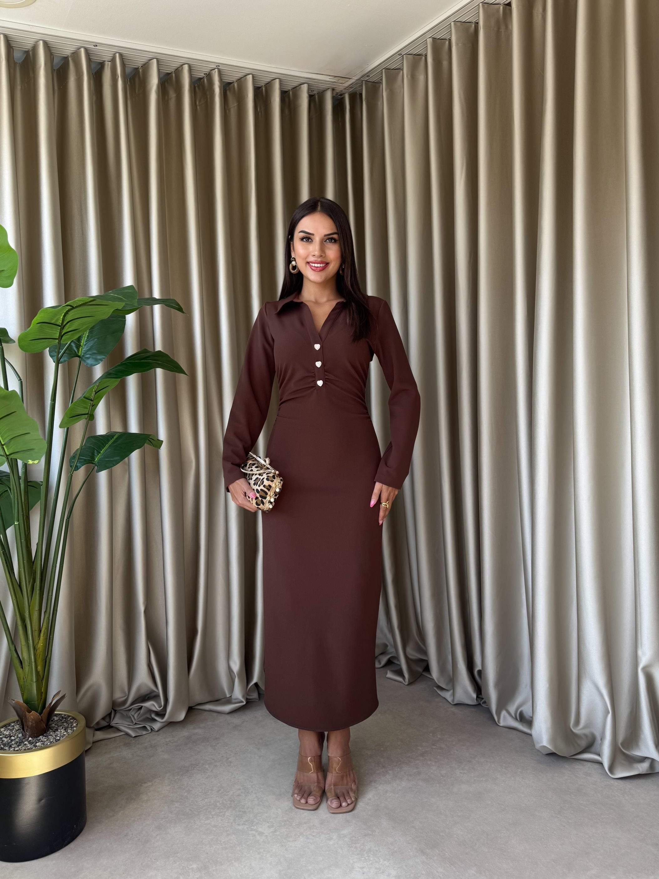 3054 ELBİSE BROWN - KAHVE