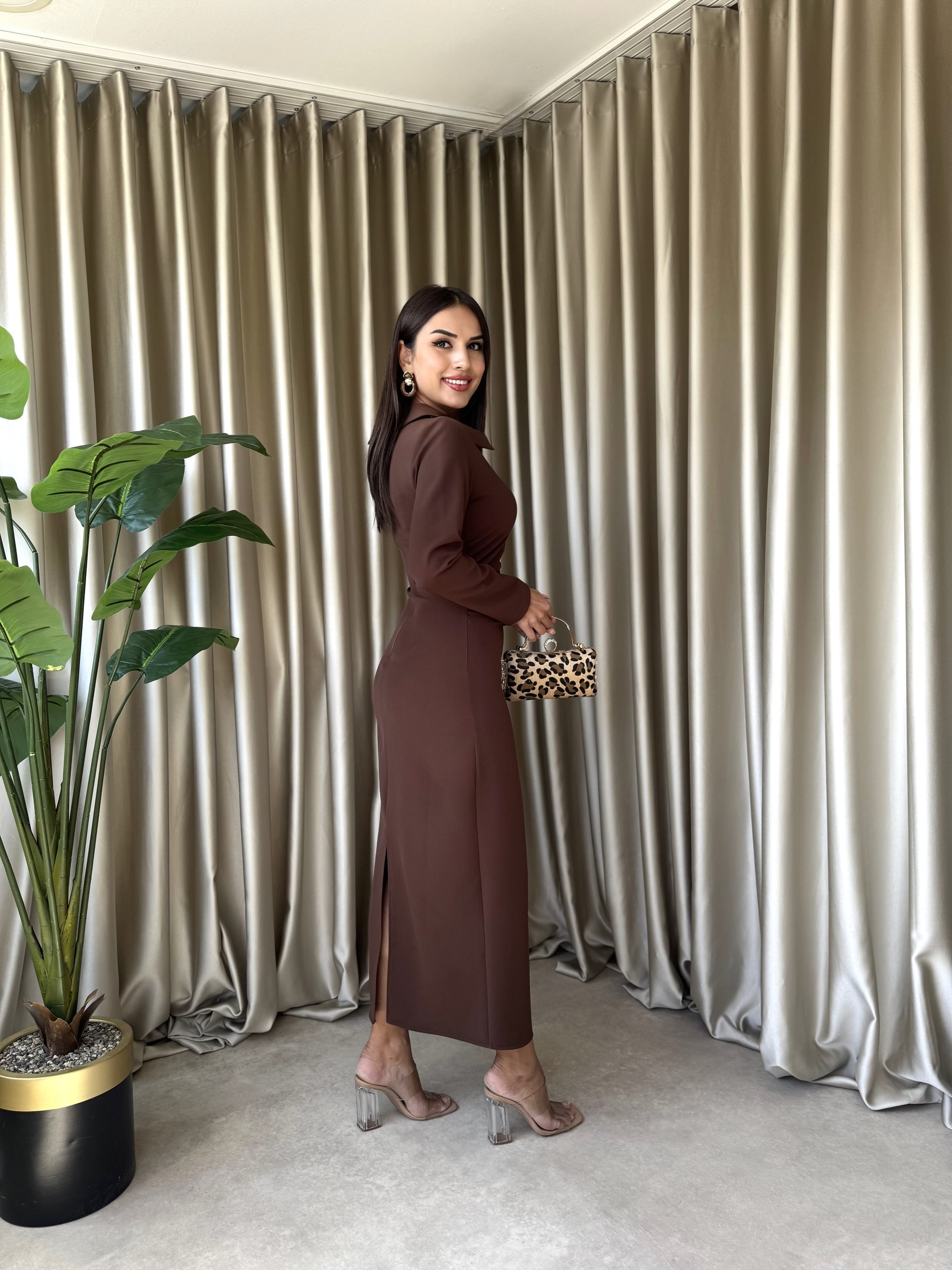 3054 ELBİSE BROWN - KAHVE