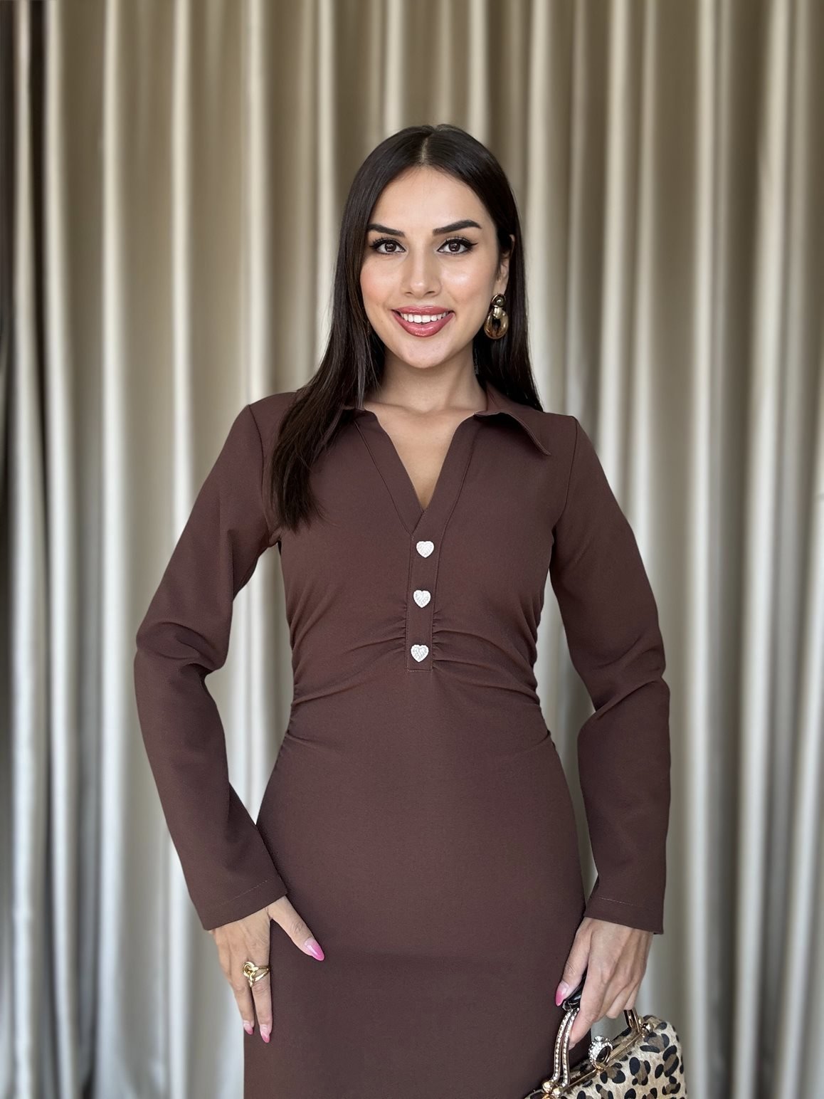 3054 ELBİSE BROWN - KAHVE