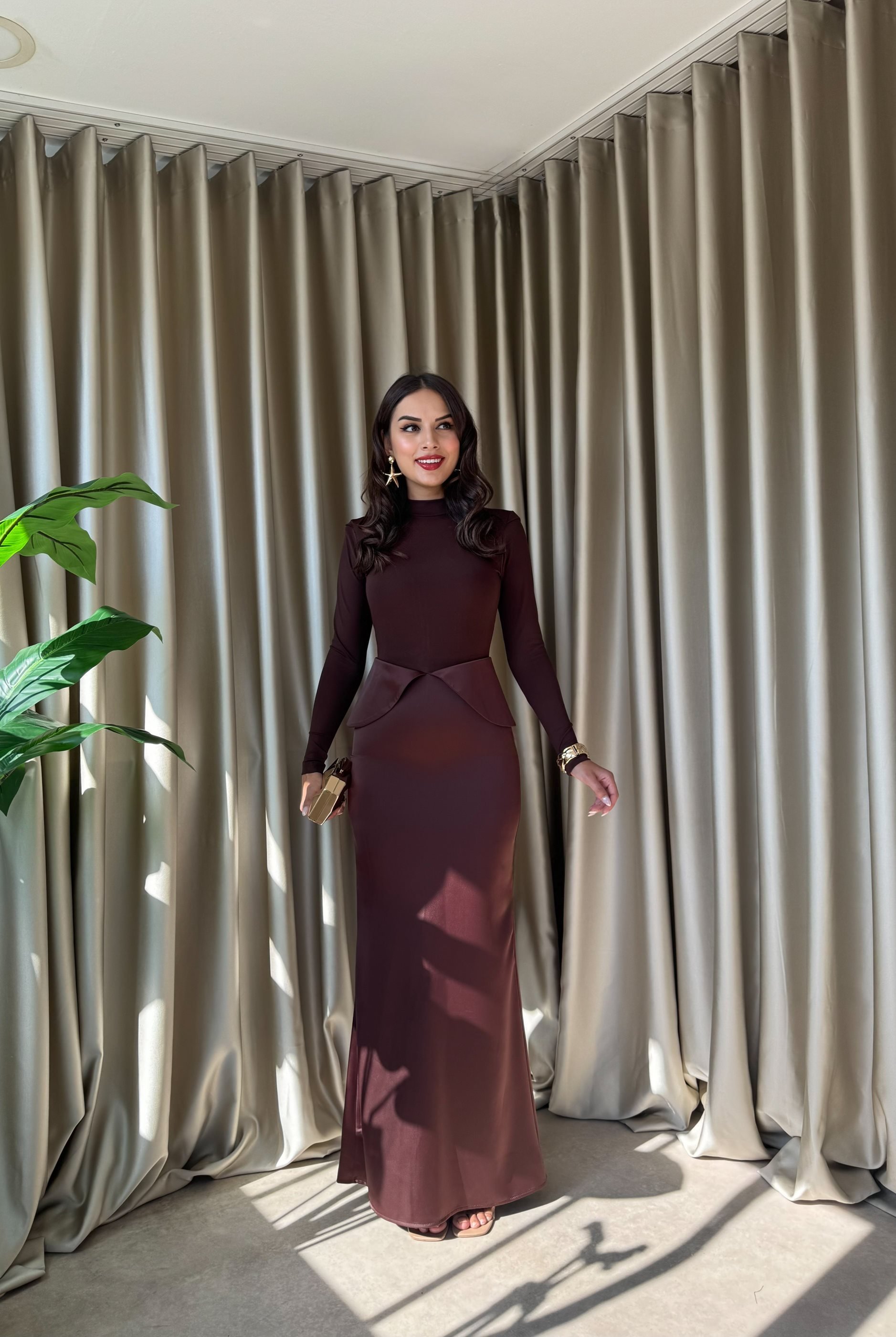 3081 ELBİSE BROWN - KAHVE