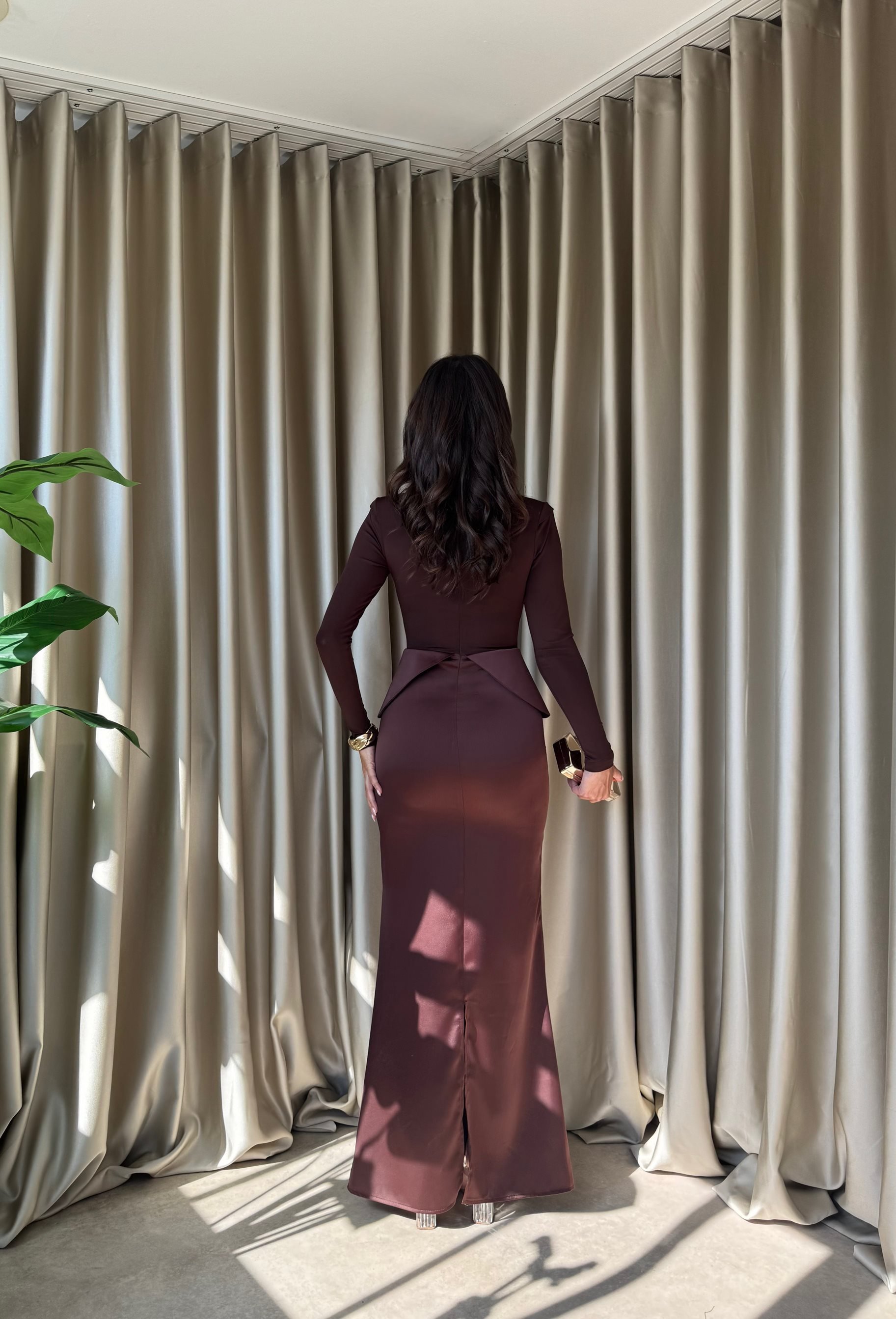 3081 ELBİSE BROWN - KAHVE