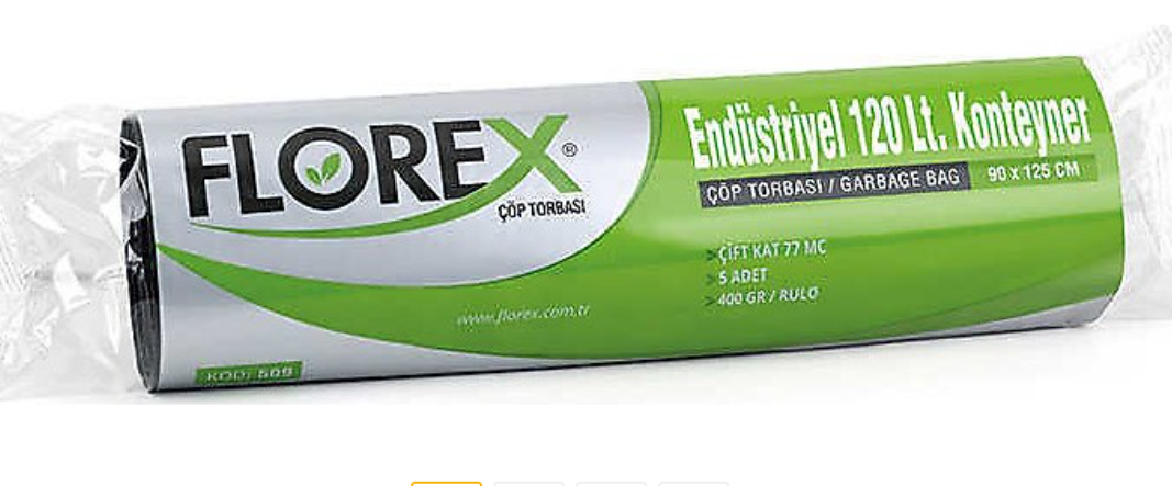 Florex Endüstriel 120 Lt Konteyner Çöp Poşeti 90 X 125 Cm 400 Gr 5 Adet