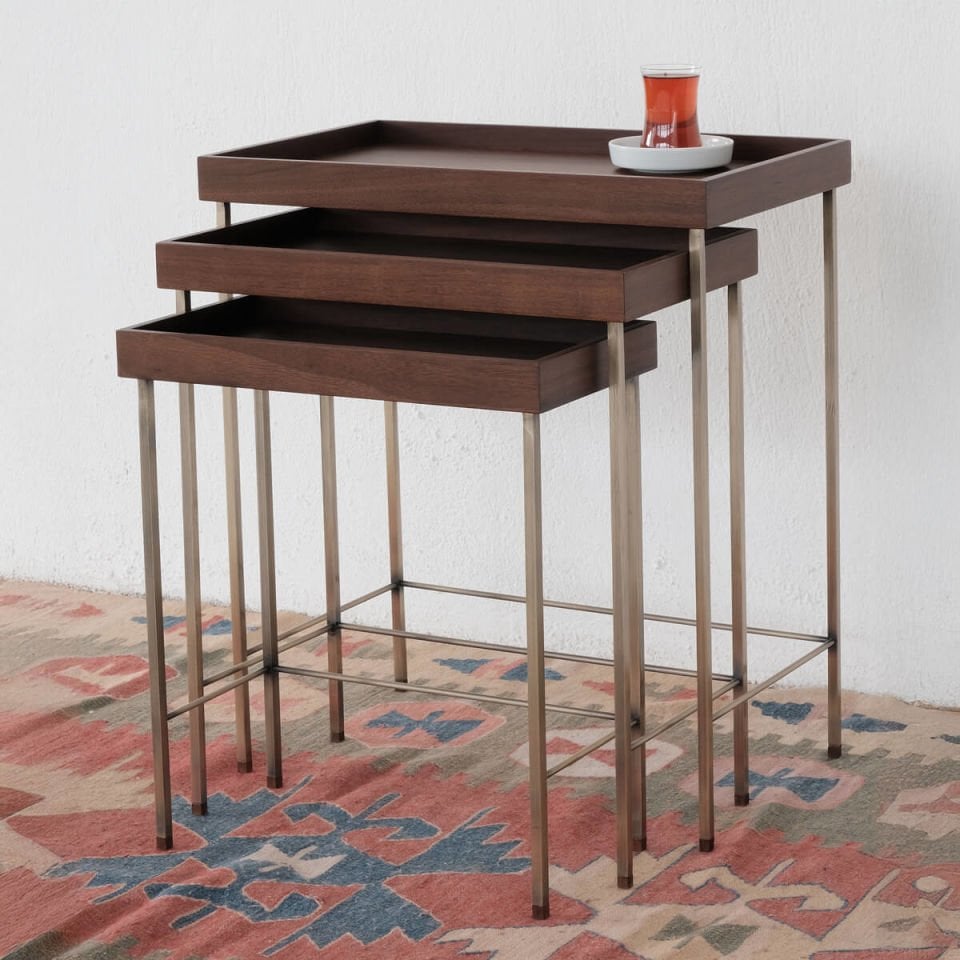 Solid Walnut Nesting – EDGE AGED Series Gold Antique Legs