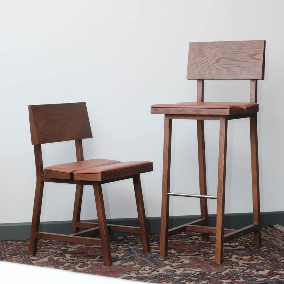 Solid Oak Bar Chair with Backrest – PI Series Forest - Upholstered