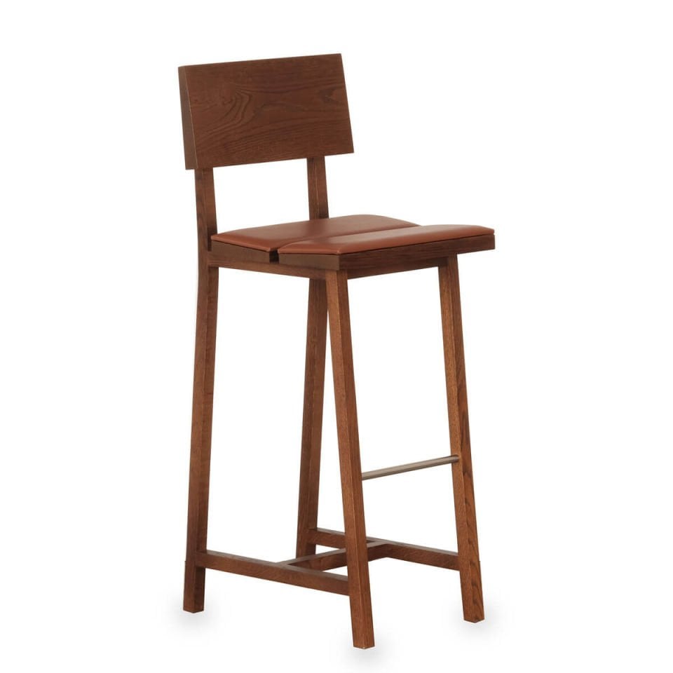 Solid Oak Bar Chair with Backrest – PI Series Forest - Upholstered