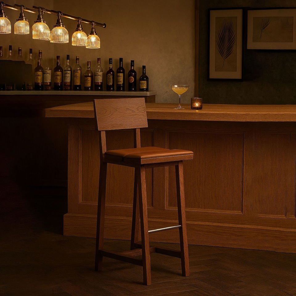 Ahşap Bar Sandalyesi - PI Serisi Forest - Döşemeli