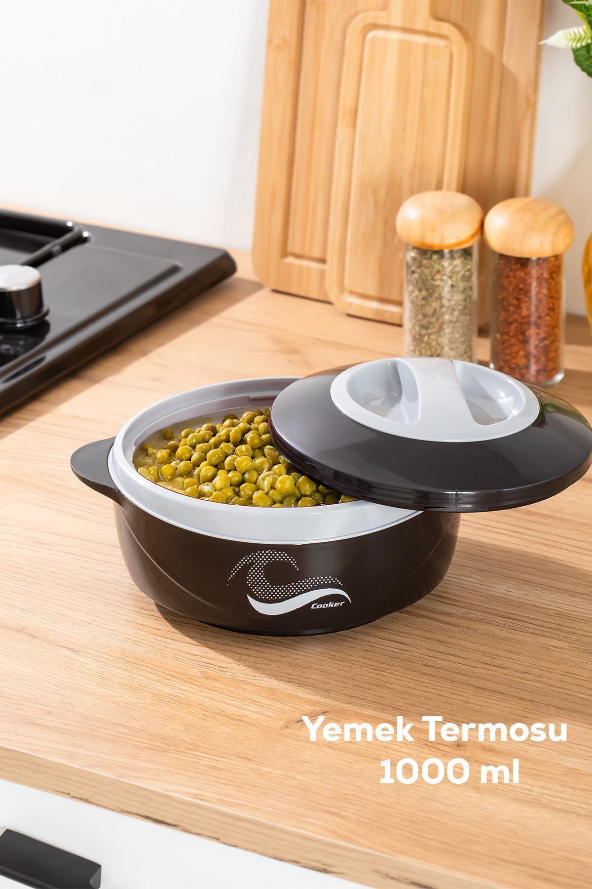 Porsima 3149 1000 mL Yemek Termosu - Sızdırmaz Kilitlenebilir Kapak Paslanmaz Çelik Sefer Tası-SİYAH