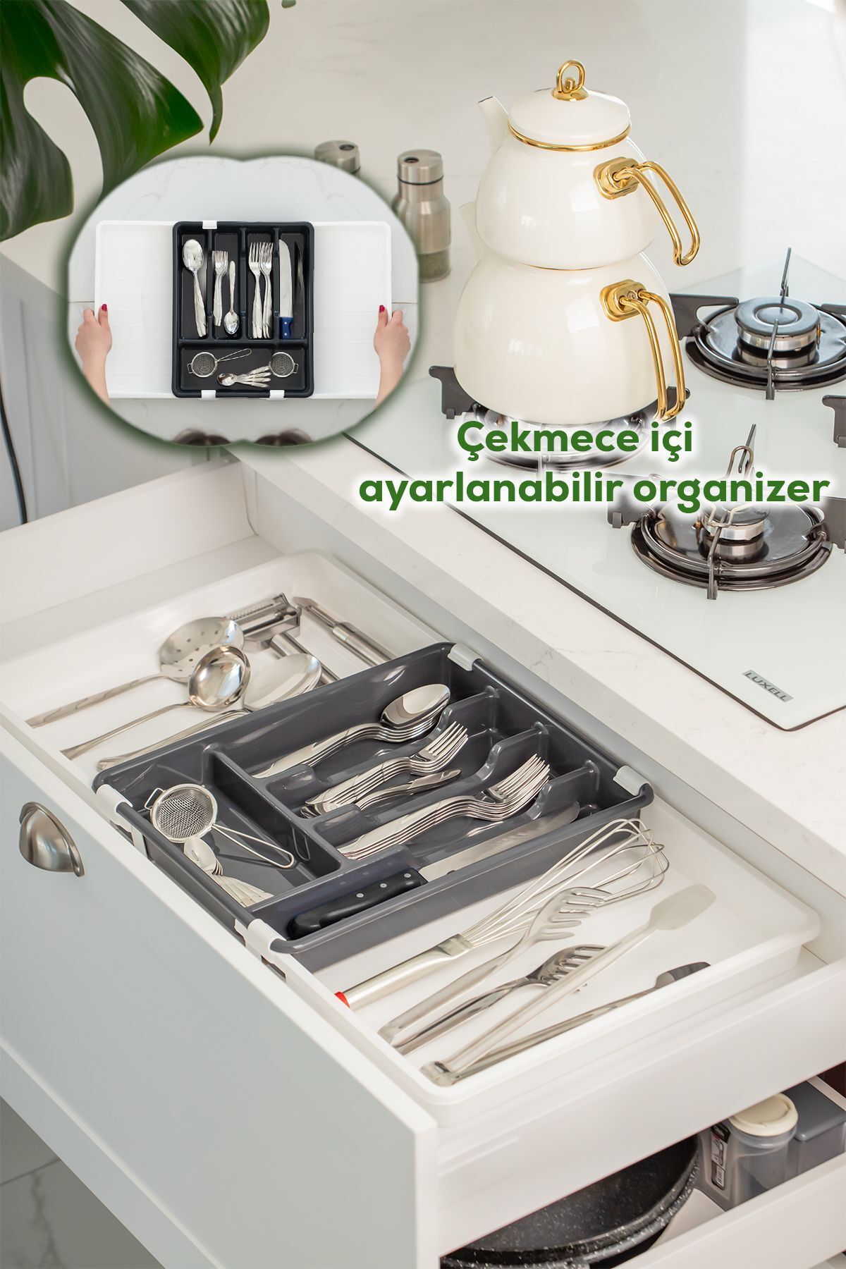 Porsima Çift Taraflı Uzayabilen - Ayarlanabilir Pratik Çekmece Içi Kaşıklık, Kepçelik
