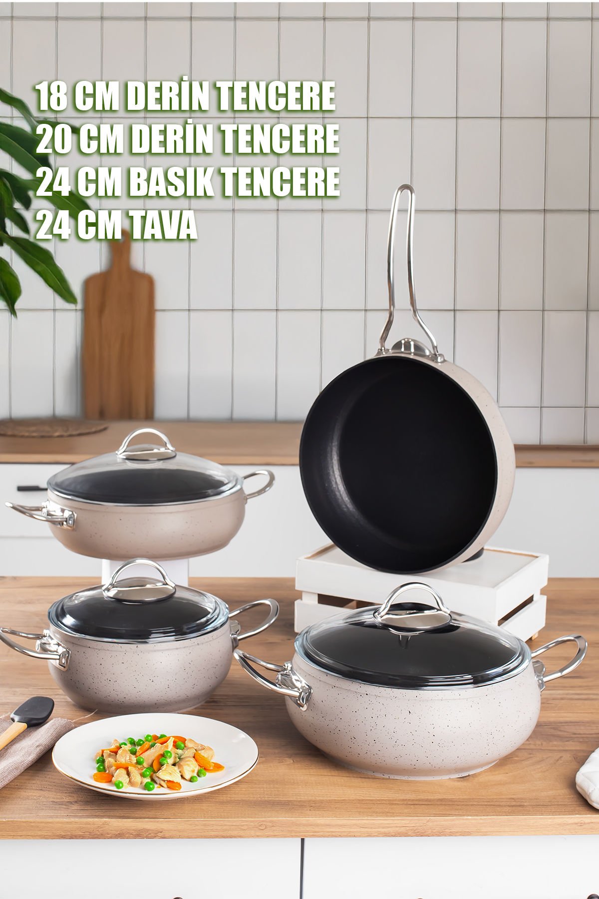 Lines L-5094-3 Ihlamur Metal Kulp Yonca 7 Parça Güveç Set