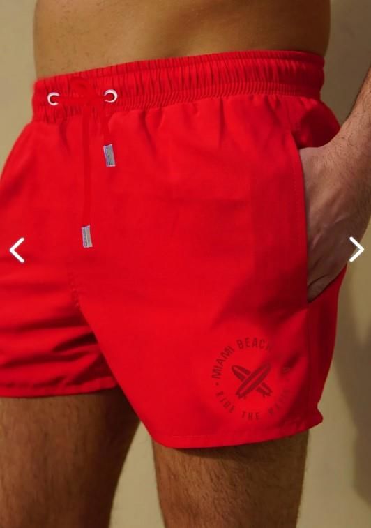 Miami BeachErkek Kırmızı Düz Renk Iki Yan Cepli Mini Boy Mayo Deniz Şortu-2202