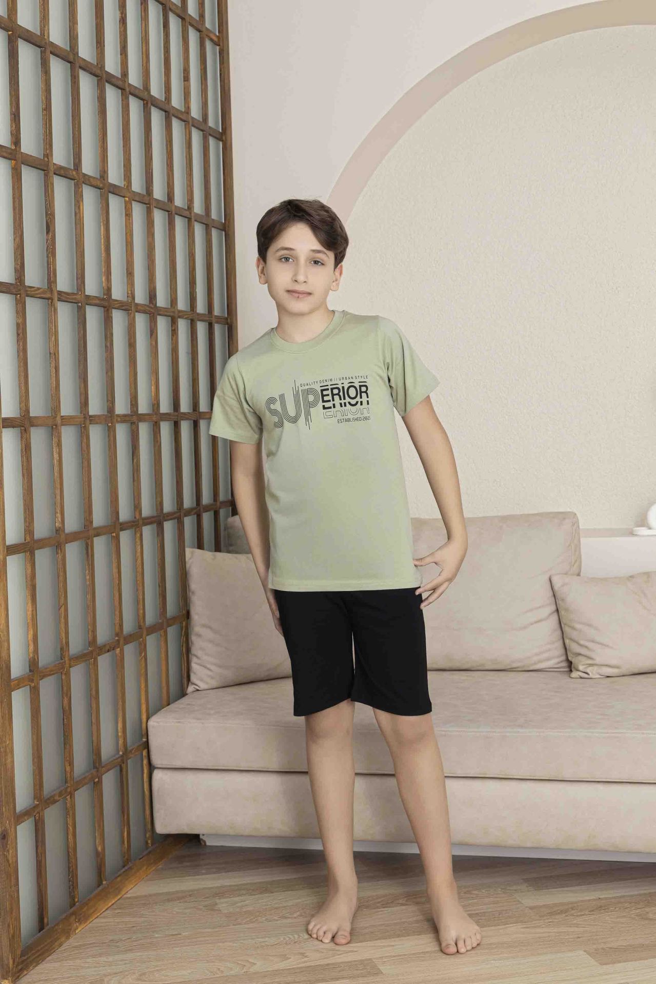 Erkek Çocuk Alt Üst Kısa Kollu Bermude Boy Şort Takım Pijama Takım 4008