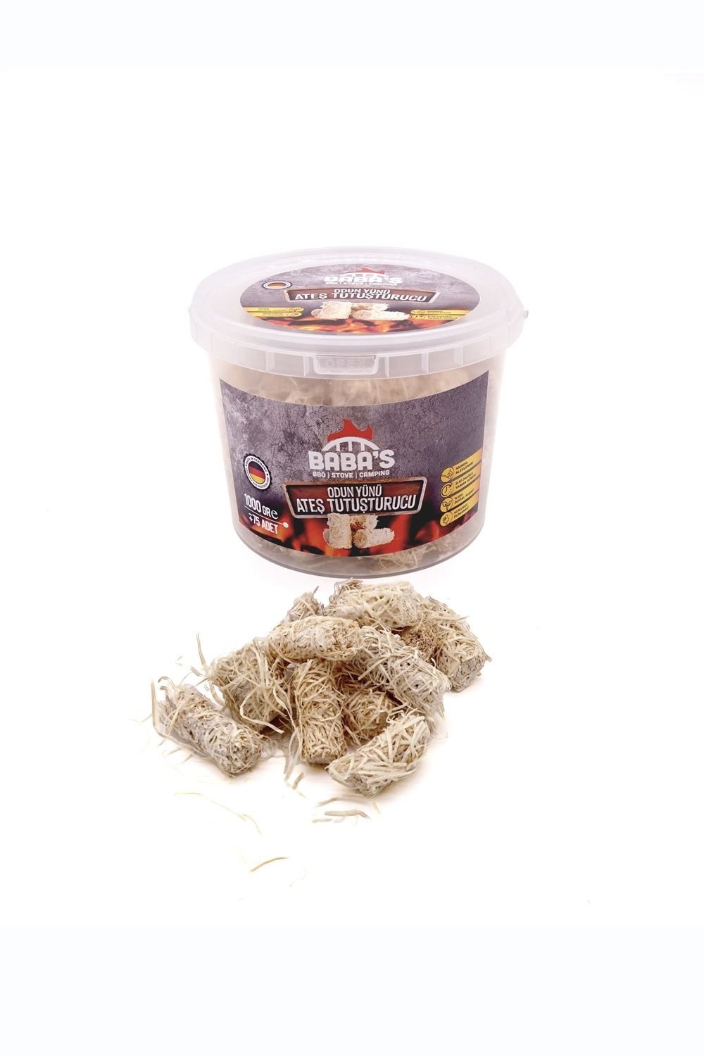 ODUN YÜNÜ TUTUŞTURUCU / BBQ, MANGAL, SOBA, ŞÖMİNE TUTUŞTURUCU / ≈75 AD - 1000 GR / BABA'S BBQ