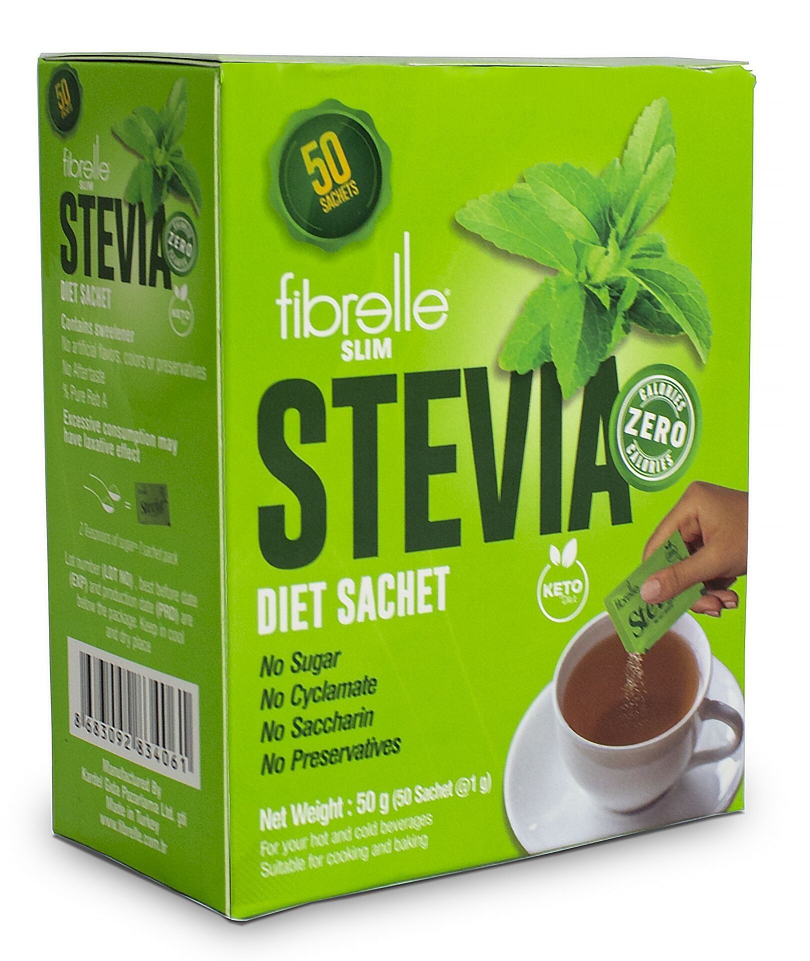 Fibrelle Slim Sachet Sweetener with Stevia ( 50 Sachet/Box ) 1 g = 15 g