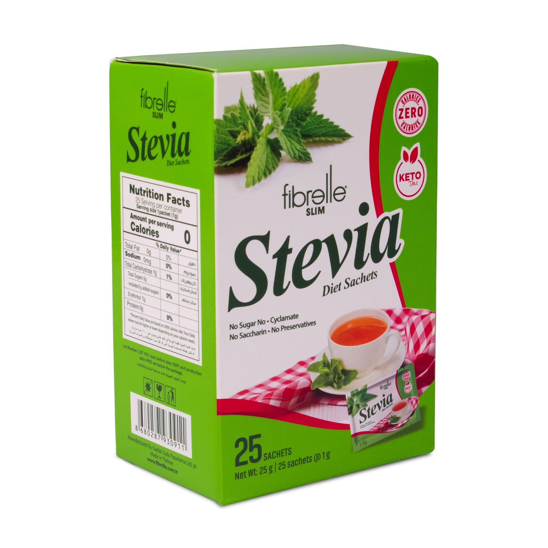 Fibrelle Slim Sachet Sweetener with Stevia ( 25 Sachet/Box ) 1g = 15 g
