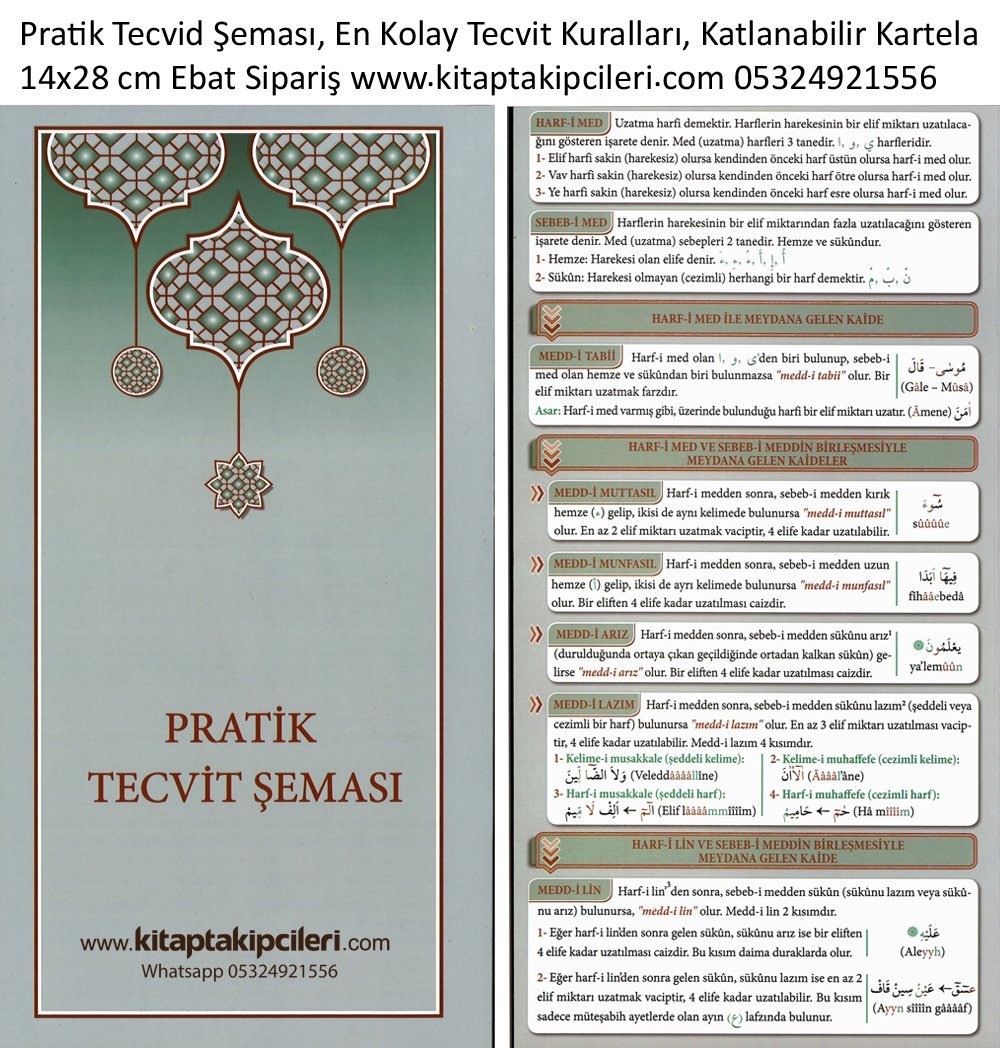 Pratik Tecvid Şeması, En Kolay Tecvit Kuralları, Katlanabilir Kartela 14x28 cm Ebat, 7 Sayfa, Asiye Dayıoğlu