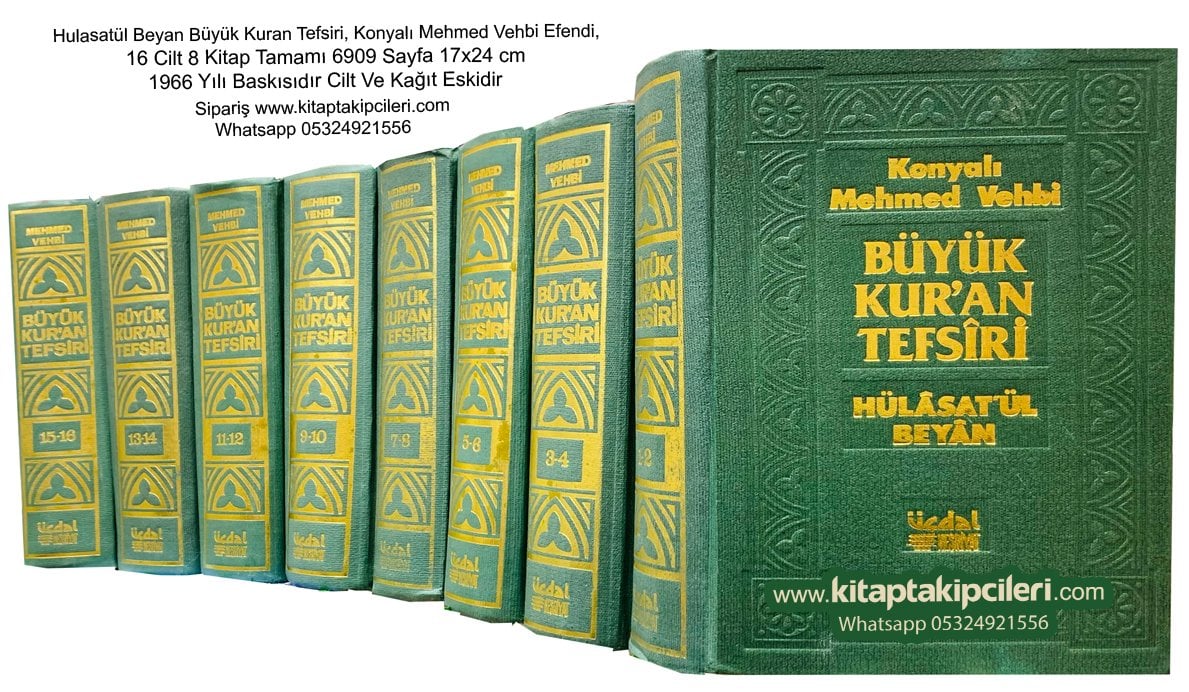 Hulasatül Beyan Büyük Kuran Tefsiri, Konyalı Mehmed Vehbi Efendi, 16 Cilt 8 Kitap Tamamı 6909 Sayfa 17x24 cm 1966 Yılı Baskısıdır Cilt Ve Kağıt Eskidir