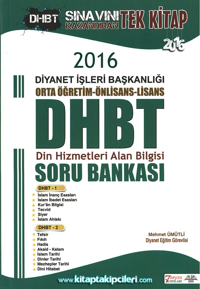 DHBT Diyanet Din Hizmetleri Alan Bilgisi Soru Bankası Kitabı,Orta Öğretim, Ön Lisans, Lisans, MEHMET ÜMÜTLİ