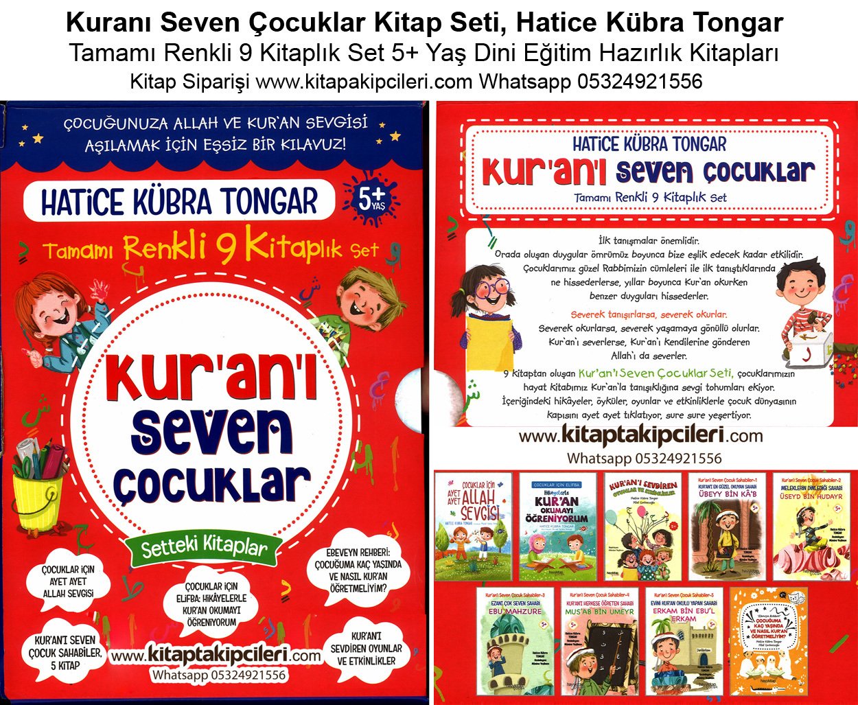 Kuranı Seven Çocuklar Kitap Seti, Hatice Kübra Tongar, Tamamı Renkli 9 Kitaplık Set 5+ Yaş Dini Eğitim Hazırlık Kitapları