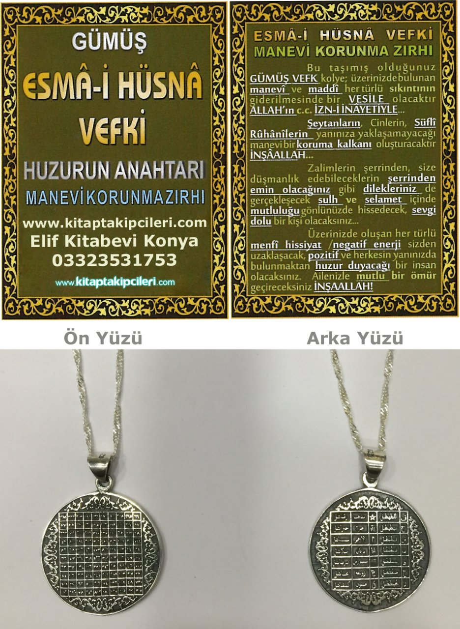 Gümüş Esmaül Hüsna Vefki, Manevi Korunma Zırhı, 925 Ayar Gümüş Kolye