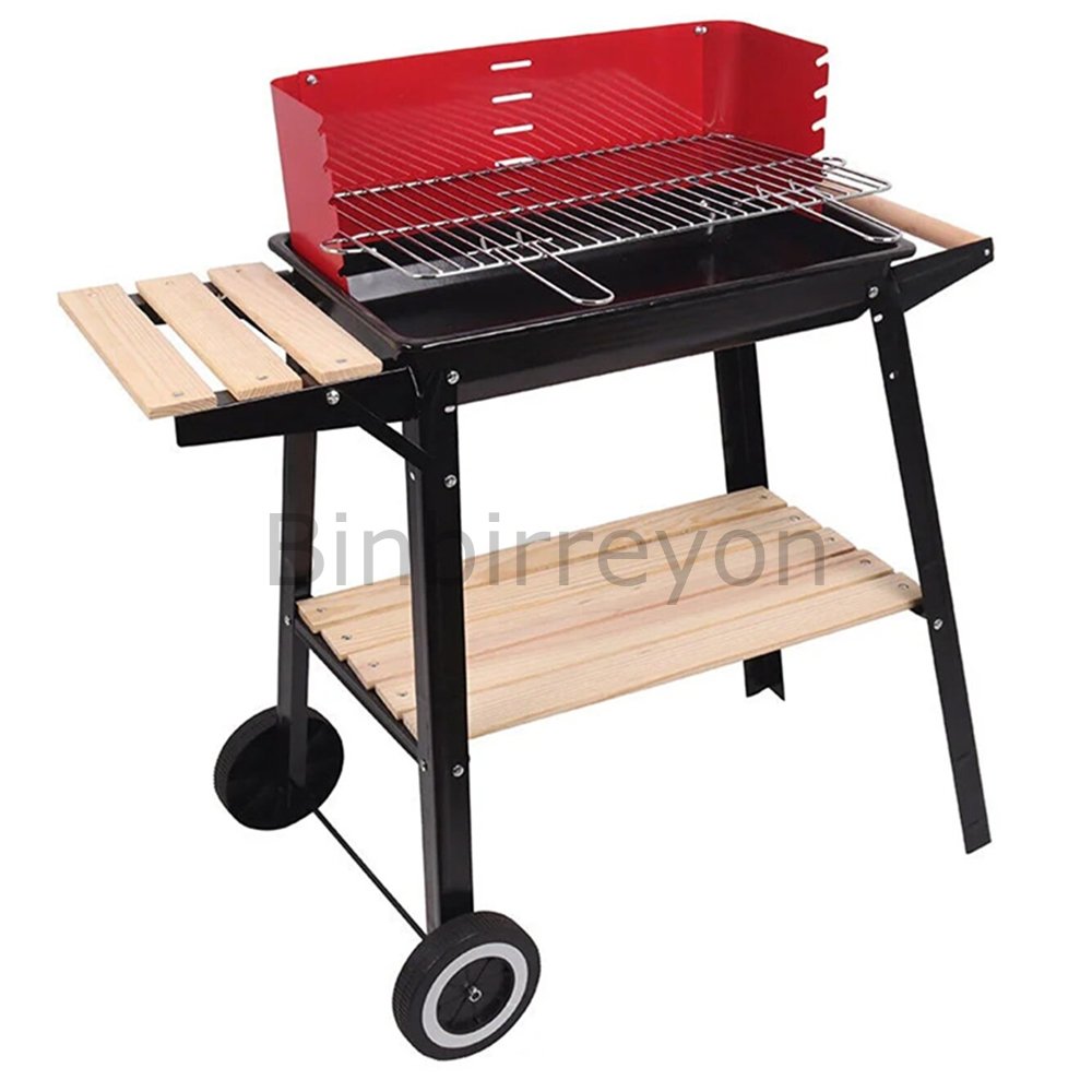 Tekerlekli Ahşap Sehpalı Mangal Barbekü 84cm 4 Kademeli AF034