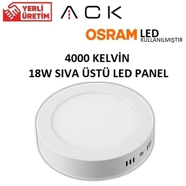 18W Sıva Üstü Yuvarlak Led Panel Alüminyum Beyaz Kasa Günışığı 4000K 22 cm - AP03-01810