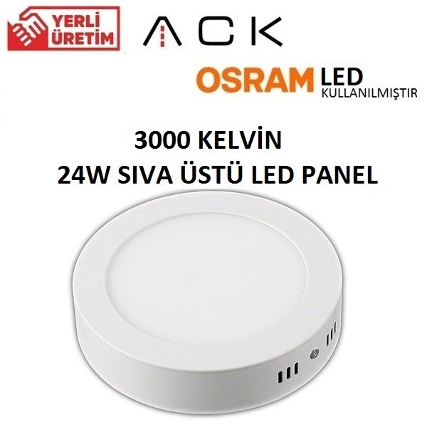 24W Sıva Üstü Yuvarlak Led Panel Alüminyum Beyaz Kasa Günışığı 3000K 30 cm - AP03-02400