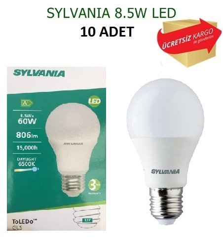 SYLVANIA 8,5W E-27 Duylu Ledli Ampul Beyaz Işık 10'LU PAKET