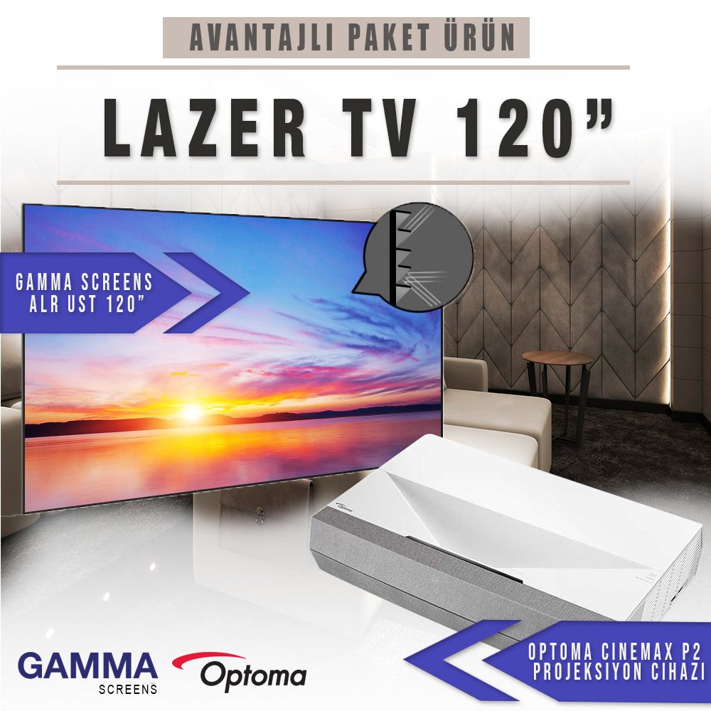 Optoma Cinemax P2 4K UST Lazer TV Paketi OPTP2ALRUST120