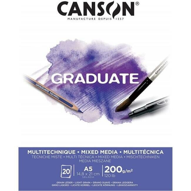 Canson Graduate Mix Media White A5 200 gr 20 Yaprak