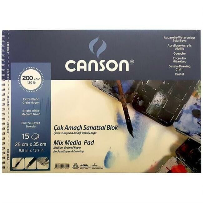 Canson Çok Amaçlı Sanatsal Blok 25x35 cm 200 gr 15 Yaprak (Spiralli)