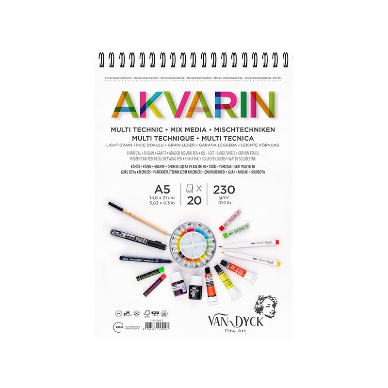 Van Dyck Akvarin Çok Amaçlı Blok A5 230 gr 20 Yaprak (Spiralli)