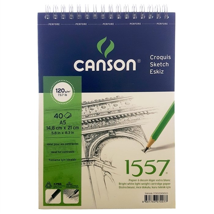 Canson 1557 Eskiz Defteri A5 120 gr 40 Yaprak (Spiralli)